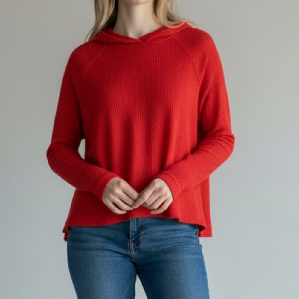 Chaser Women's Red Waffle Knit Hooded Pullover Size Small
